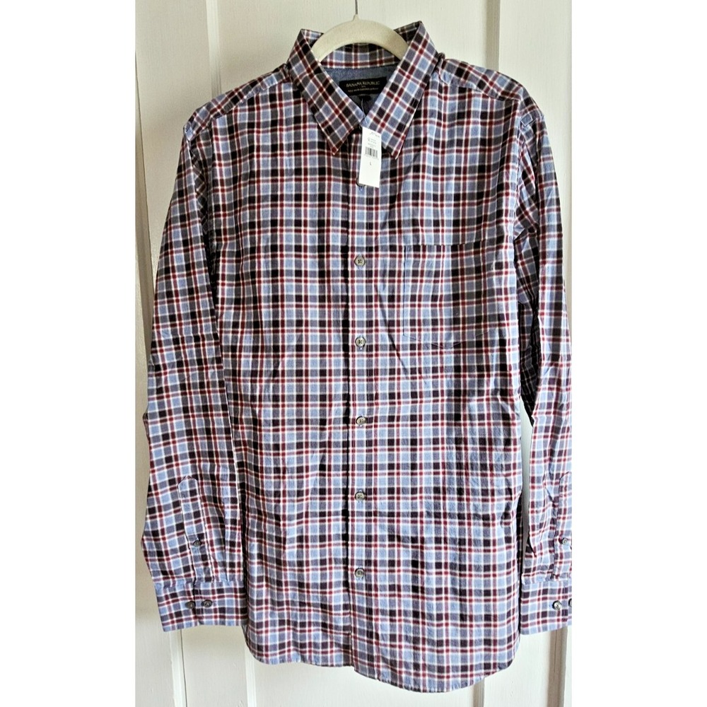 NWT Banana Republic soft wash tailored slim fit plaid long sleeve shirt men Sz L